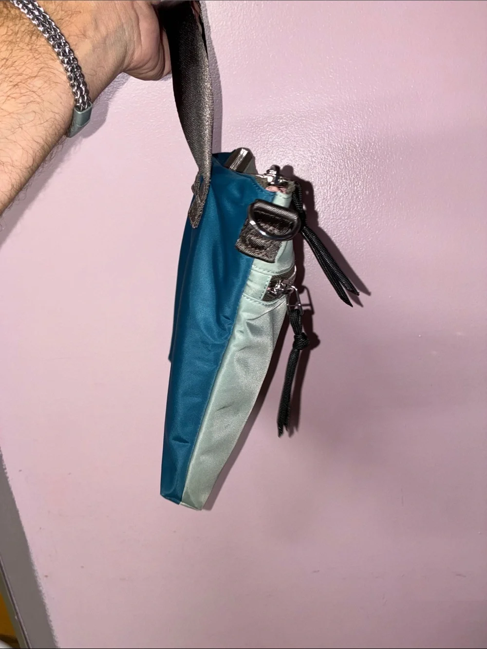 shortyLOVE Greenish grey & teal nylon Crossbody Messenger Bag